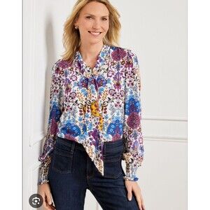 Talbots Floral Paisley Tie Neck‎ Blouse Top XL